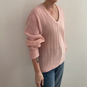 Vintage 1970s Pink Shetland Wool Sweater | Oversized Ribbed Pullover